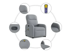 Poltrona reclinável massagens tecido cinzento-claro