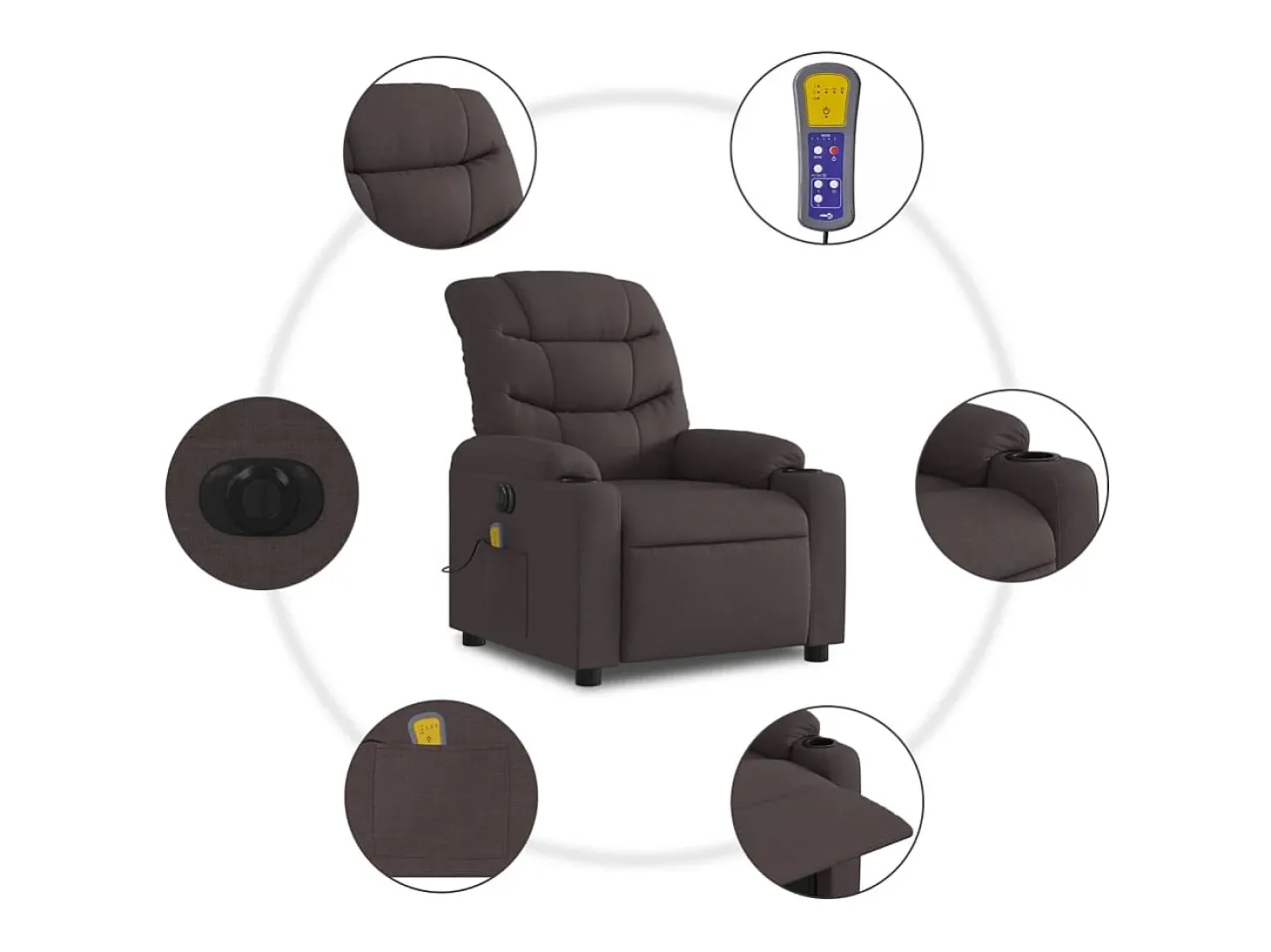Poltrona reclinável massagens elétrica | Poltrona Confortável tecido castanho-escuro SHL208170