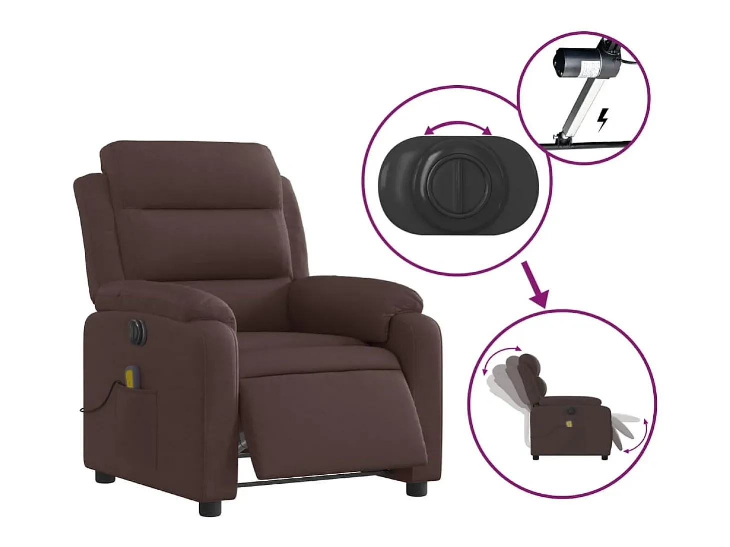 Poltrona reclinável massagens elétrica | Poltrona Confortável tecido castanho-escuro SHL842580