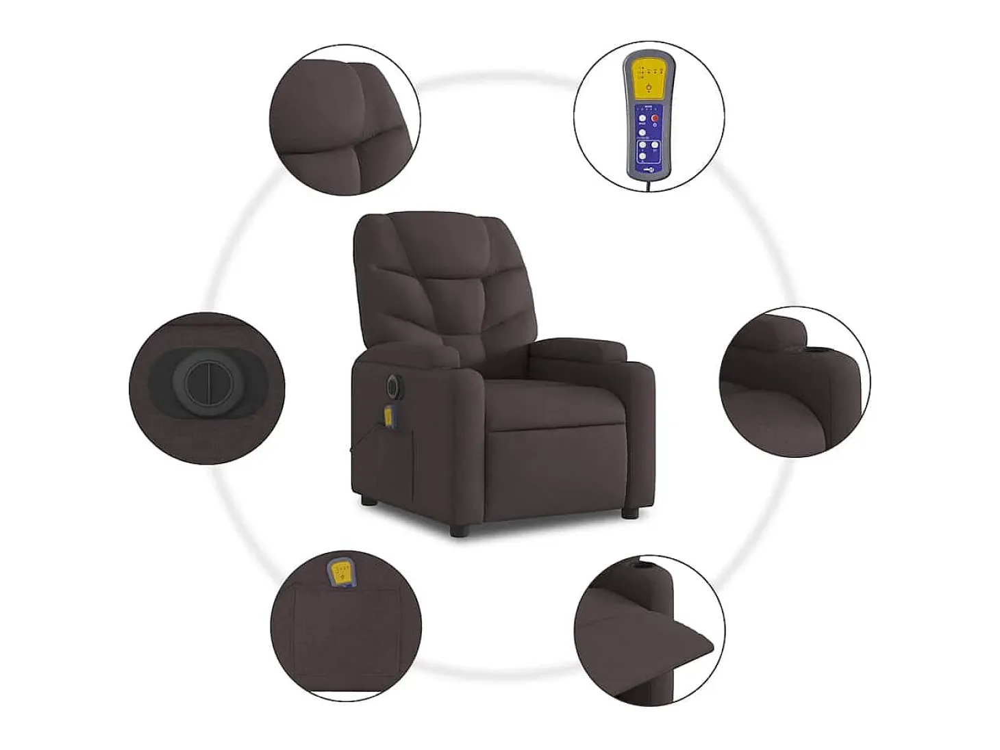 Poltrona reclinável massagens elétrica | Poltrona Confortável tecido castanho-escuro SHL255812
