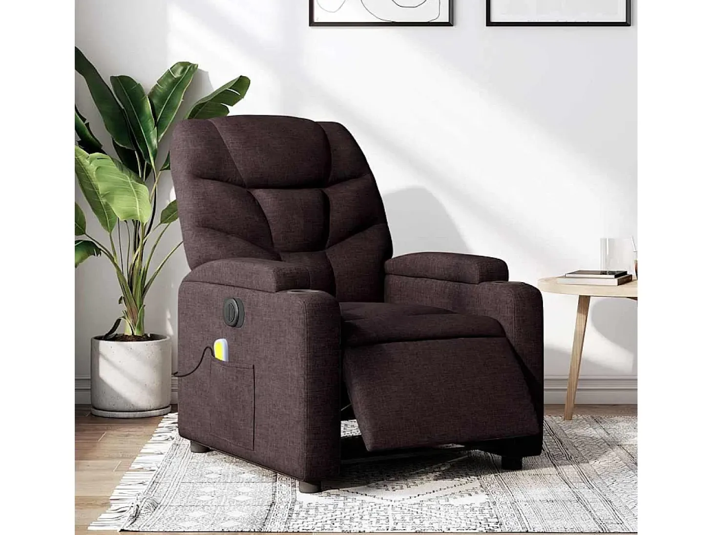 Poltrona reclinável massagens elétrica | Poltrona Confortável tecido castanho-escuro SHL255812