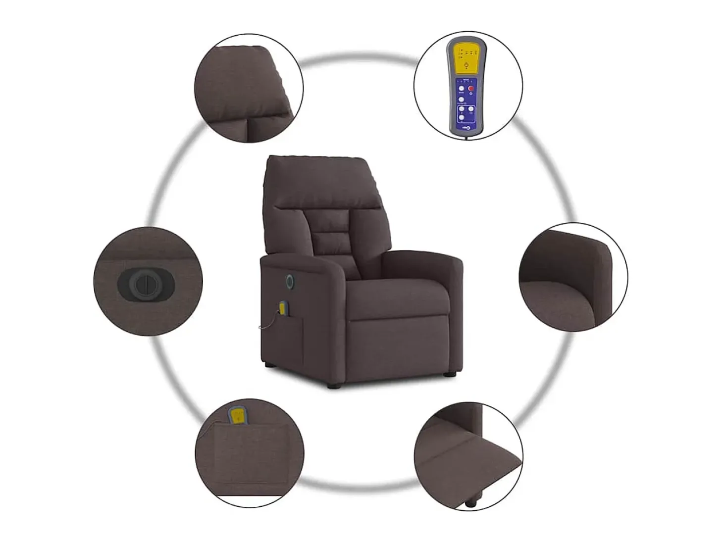 Poltrona reclinável massagens elétrica | Poltrona Confortável tecido castanho-escuro SHL959541