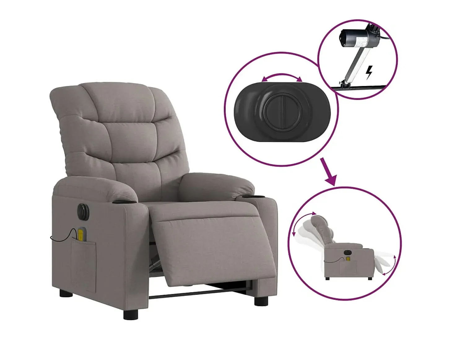 Poltrona reclinável massagens elétrica | Poltrona Confortável tecido cinza-acastanhado SHL938243