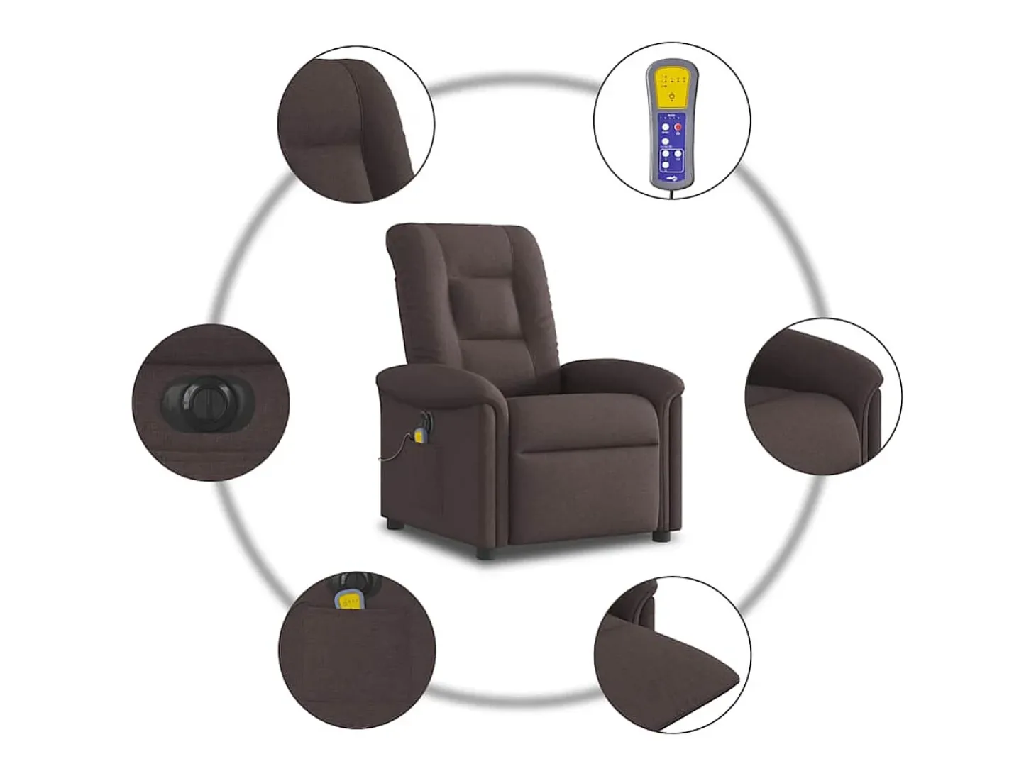 Poltrona reclinável massagens elétrica | Poltrona Confortável tecido castanho-escuro SHL144606