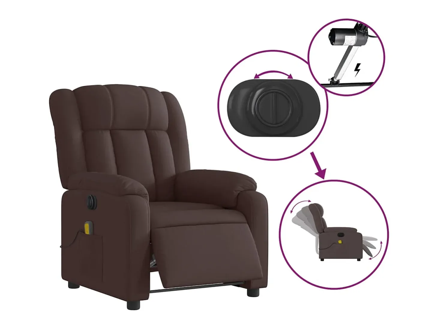 Poltrona reclinável massagens elétrica | Poltrona Confortável tecido castanho-escuro SHL462347