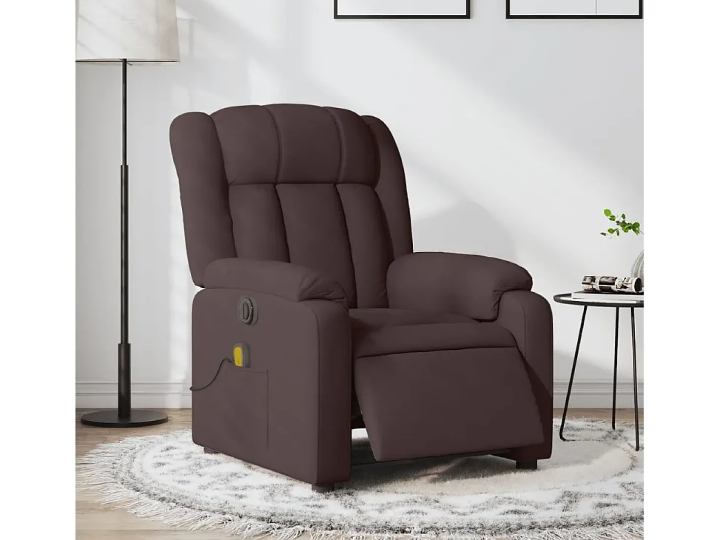 Poltrona reclinável massagens elétrica | Poltrona Confortável tecido castanho-escuro SHL462347