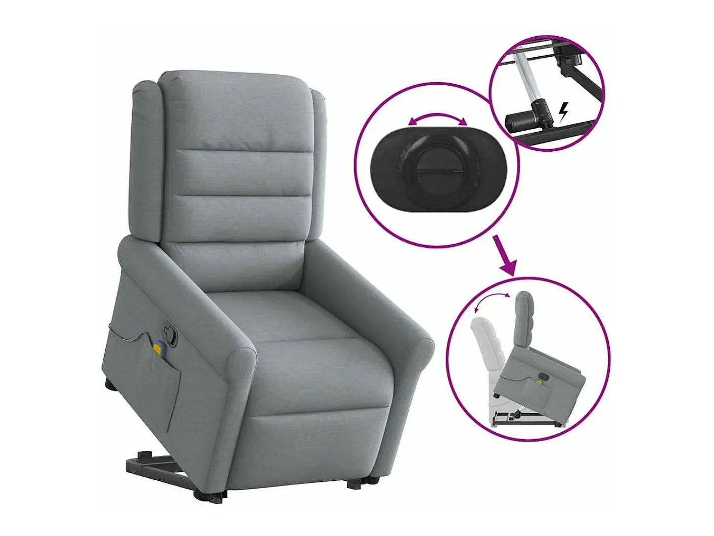 Poltrona reclinável massagens | Poltrona Confortável tecido cinzento-claro SHL600029