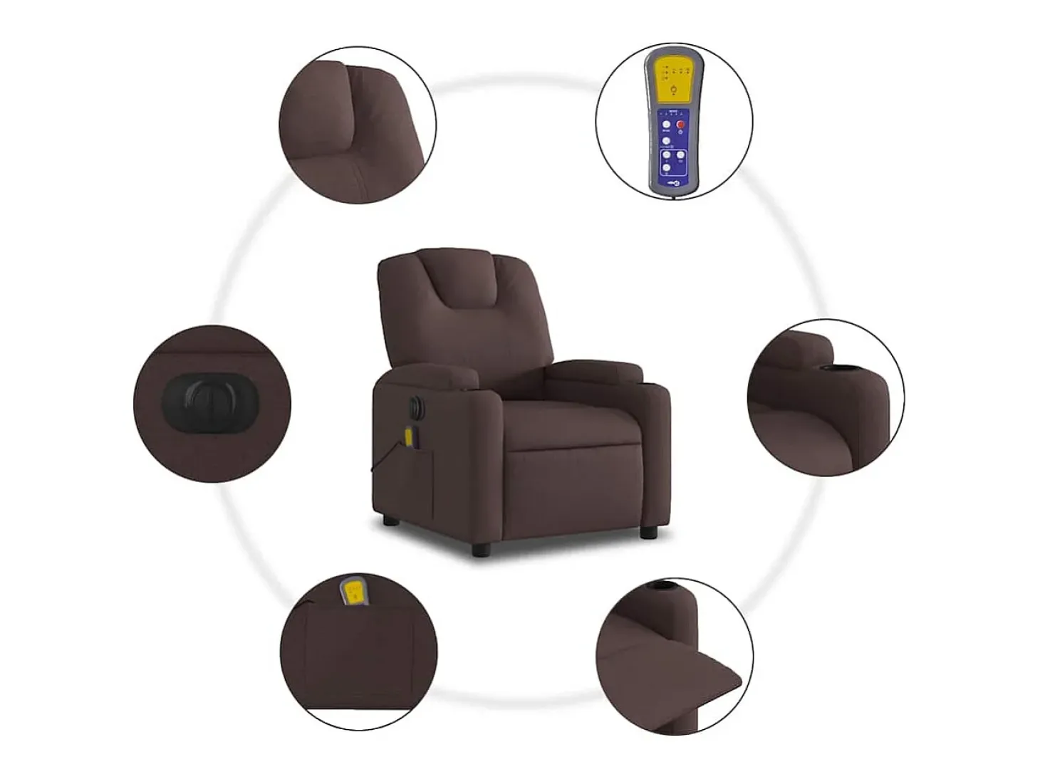 Poltrona reclinável massagens elétrica | Poltrona Confortável tecido castanho-escuro SHL922579