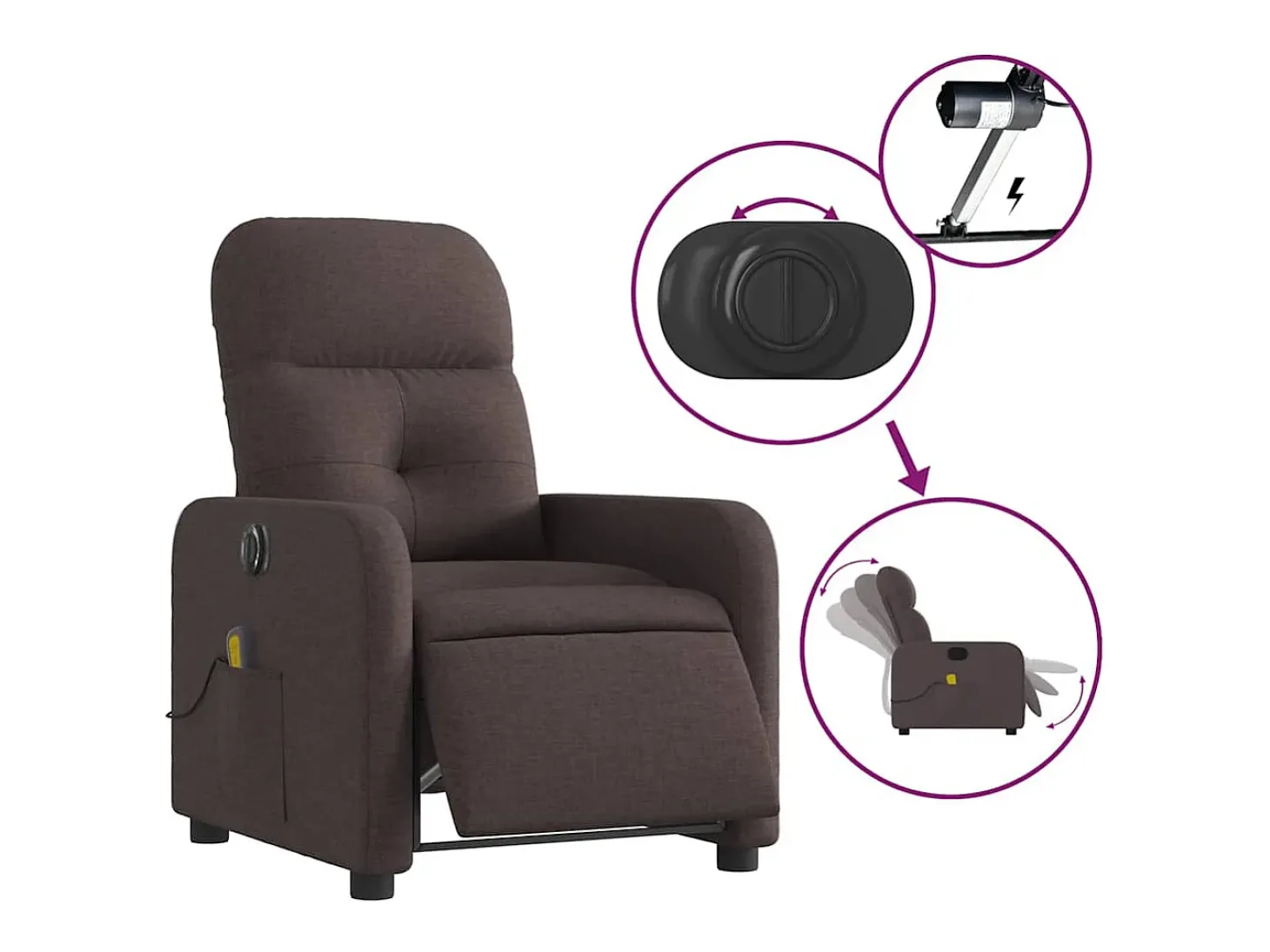 Poltrona reclinável massagens elétrica | Poltrona Confortável tecido castanho-escuro SHL203738