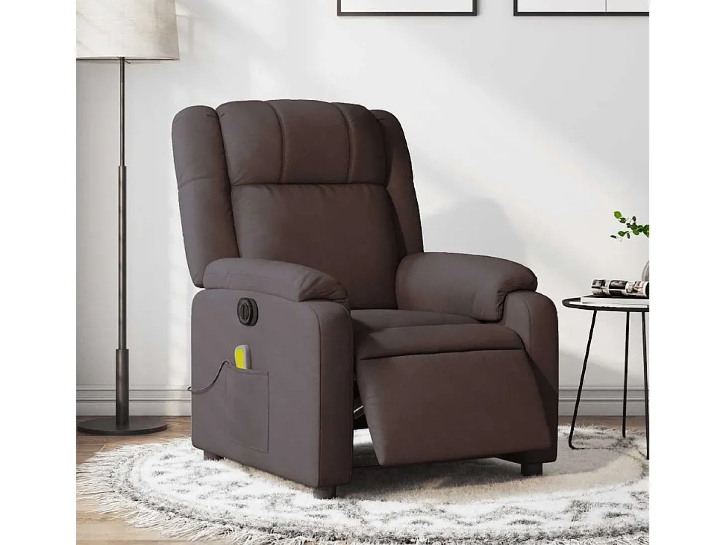 Poltrona reclinável massagens elétrica | Poltrona Confortável tecido castanho-escuro SHL844936
