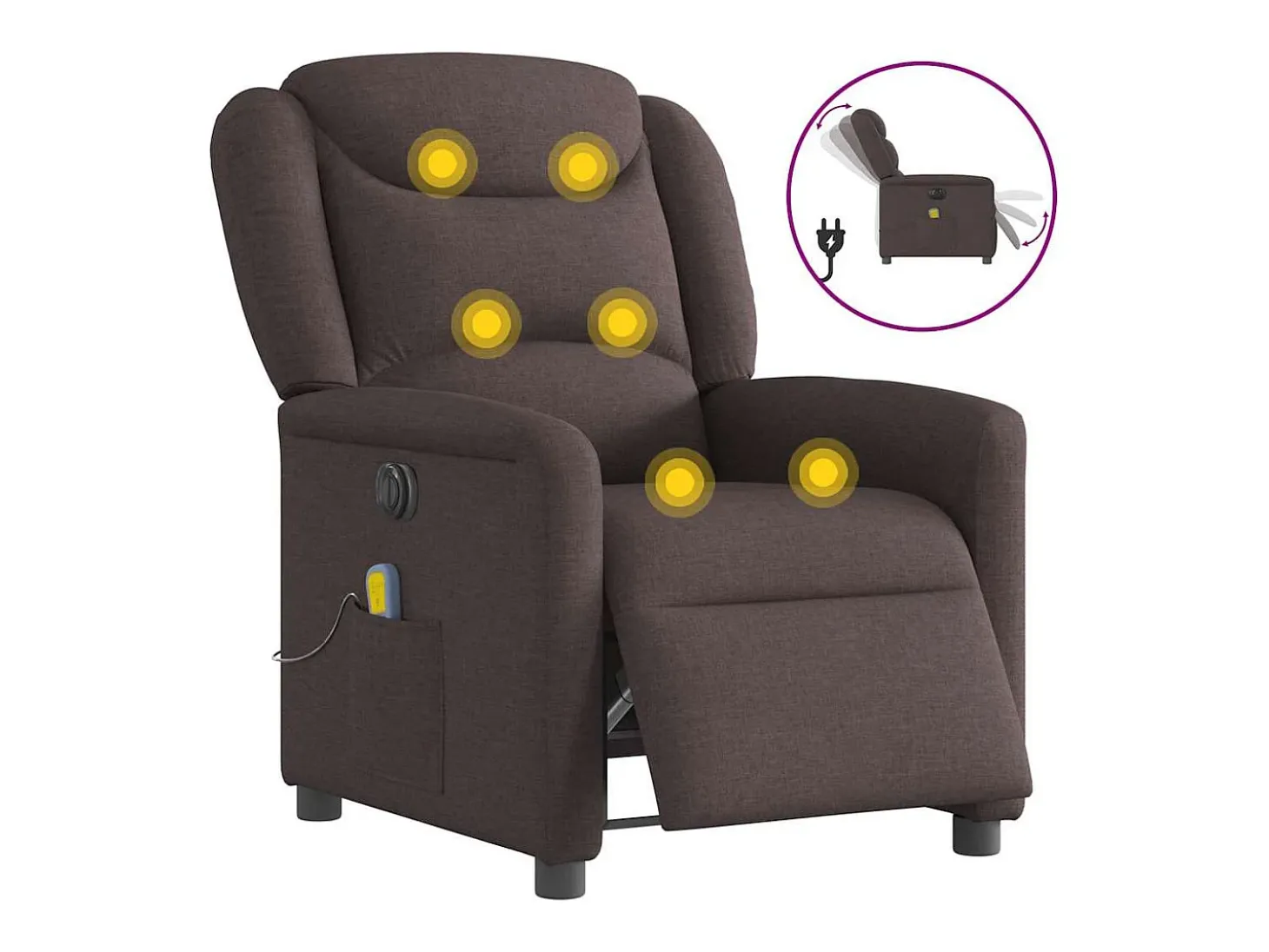 Poltrona reclinável massagens elétrica | Poltrona Confortável tecido castanho-escuro SHL455705