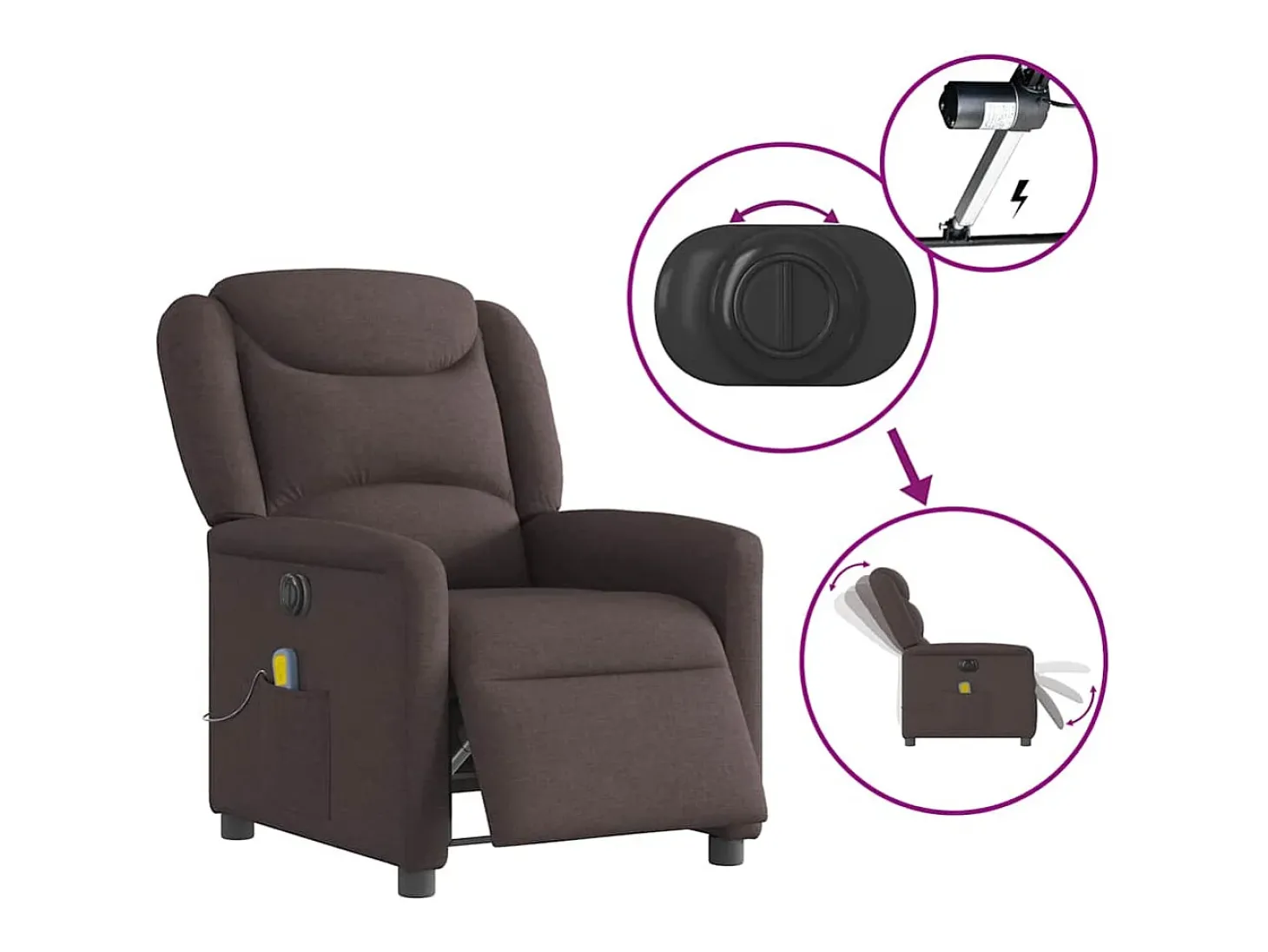 Poltrona reclinável massagens elétrica | Poltrona Confortável tecido castanho-escuro SHL455705