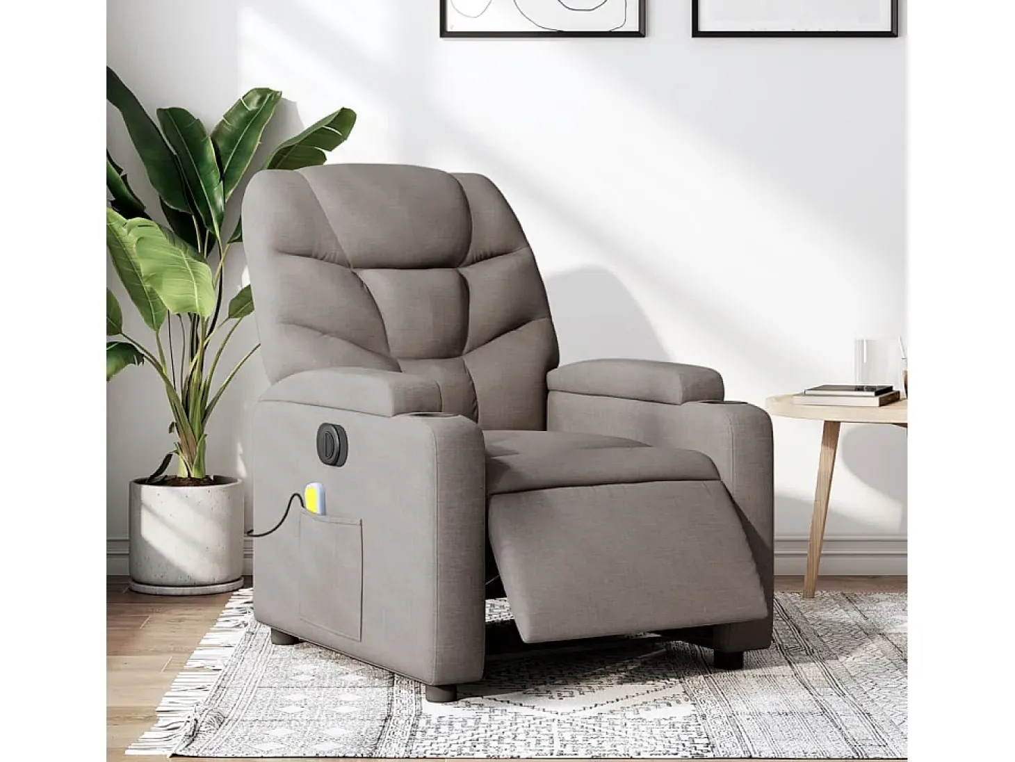 Poltrona reclinável massagens elétrica | Poltrona Confortável tecido cinza-acastanhado SHL876417