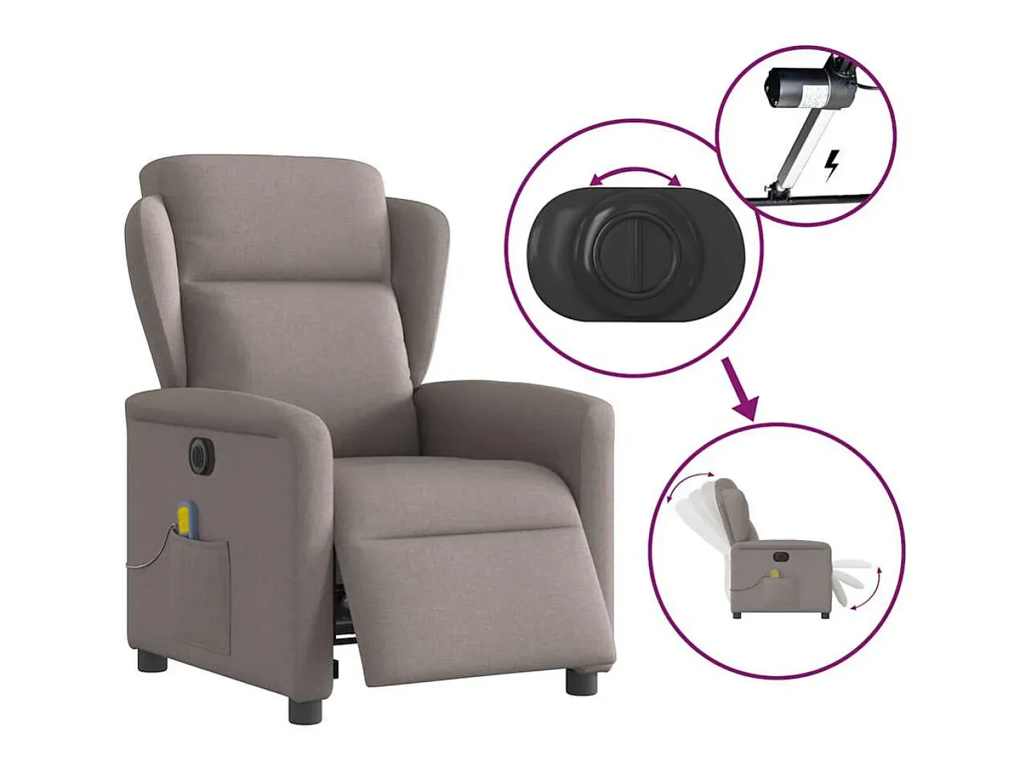Poltrona reclinável massagens elétrica | Poltrona Confortável tecido cinza-acastanhado SHL934040