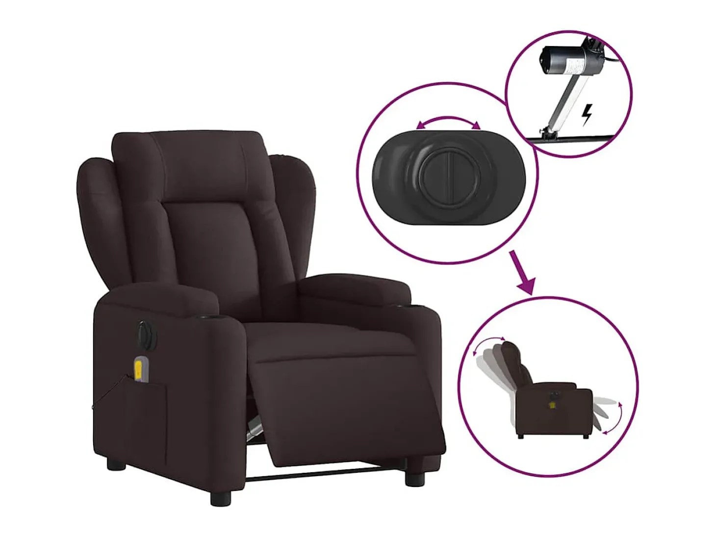Poltrona reclinável massagens elétrica | Poltrona Confortável tecido castanho-escuro SHL664329