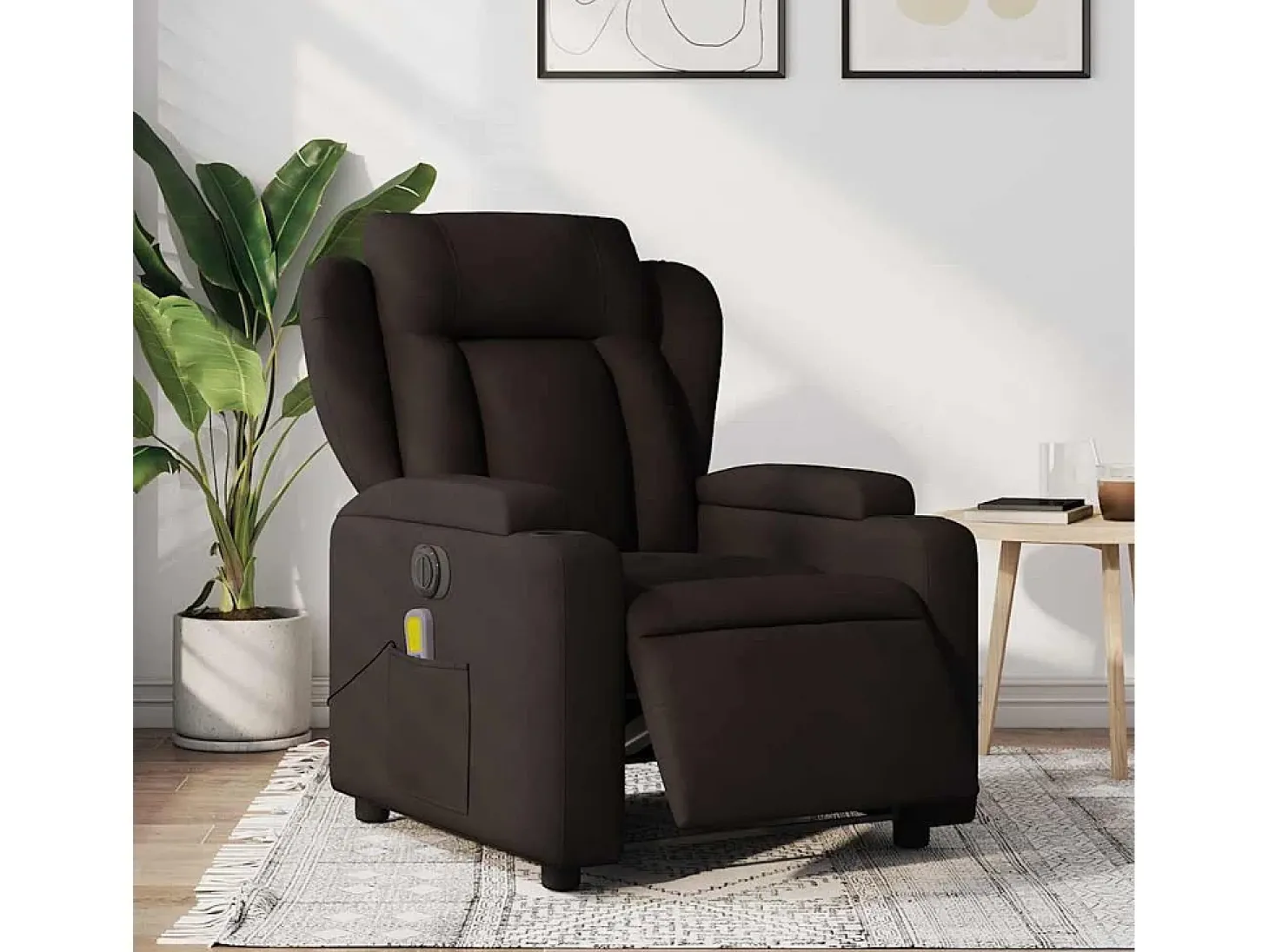 Poltrona reclinável massagens elétrica | Poltrona Confortável tecido castanho-escuro SHL664329