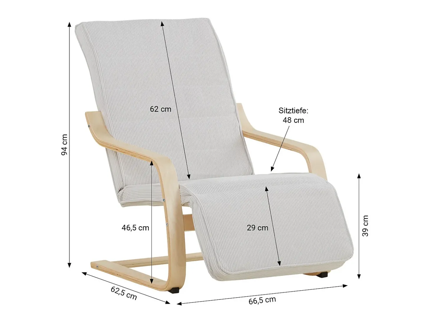 Poltrona reclinável 66,5x94x62,5 cm cinza