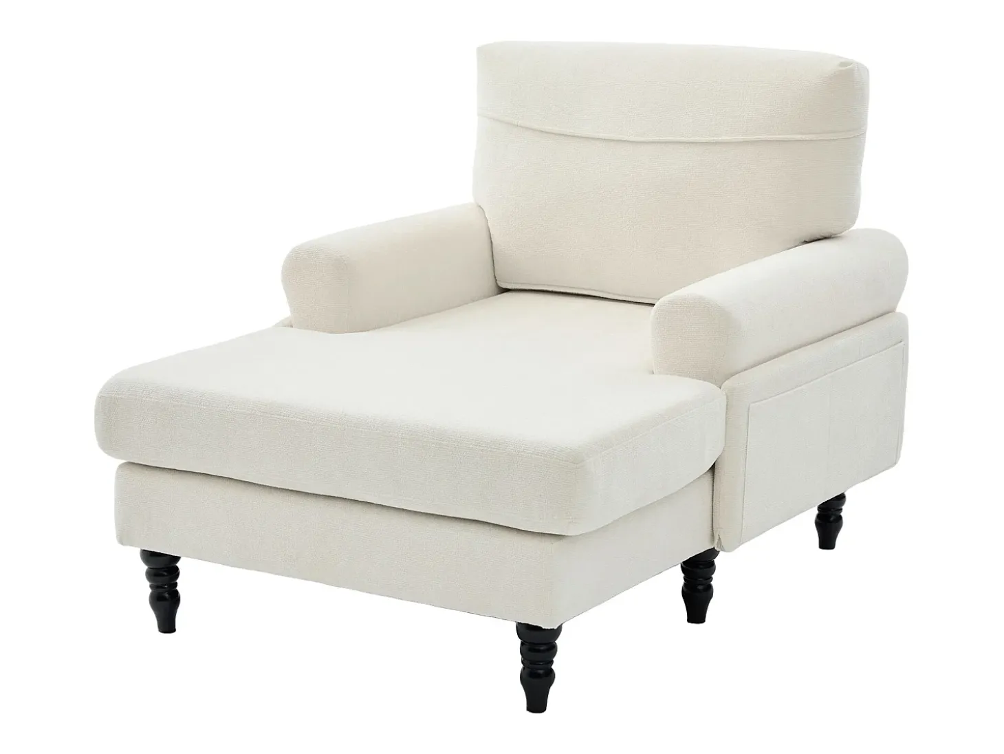 Poltrona relaxante em tecido chenille bege - Com bolsos laterais