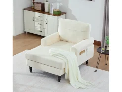 Poltrona relaxante em tecido chenille bege - Com bolsos laterais