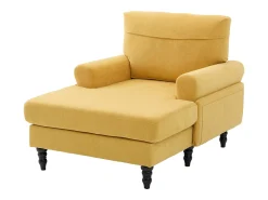 Poltrona relaxante em tecido chenille amarelo mostarda - Com bolsos laterais