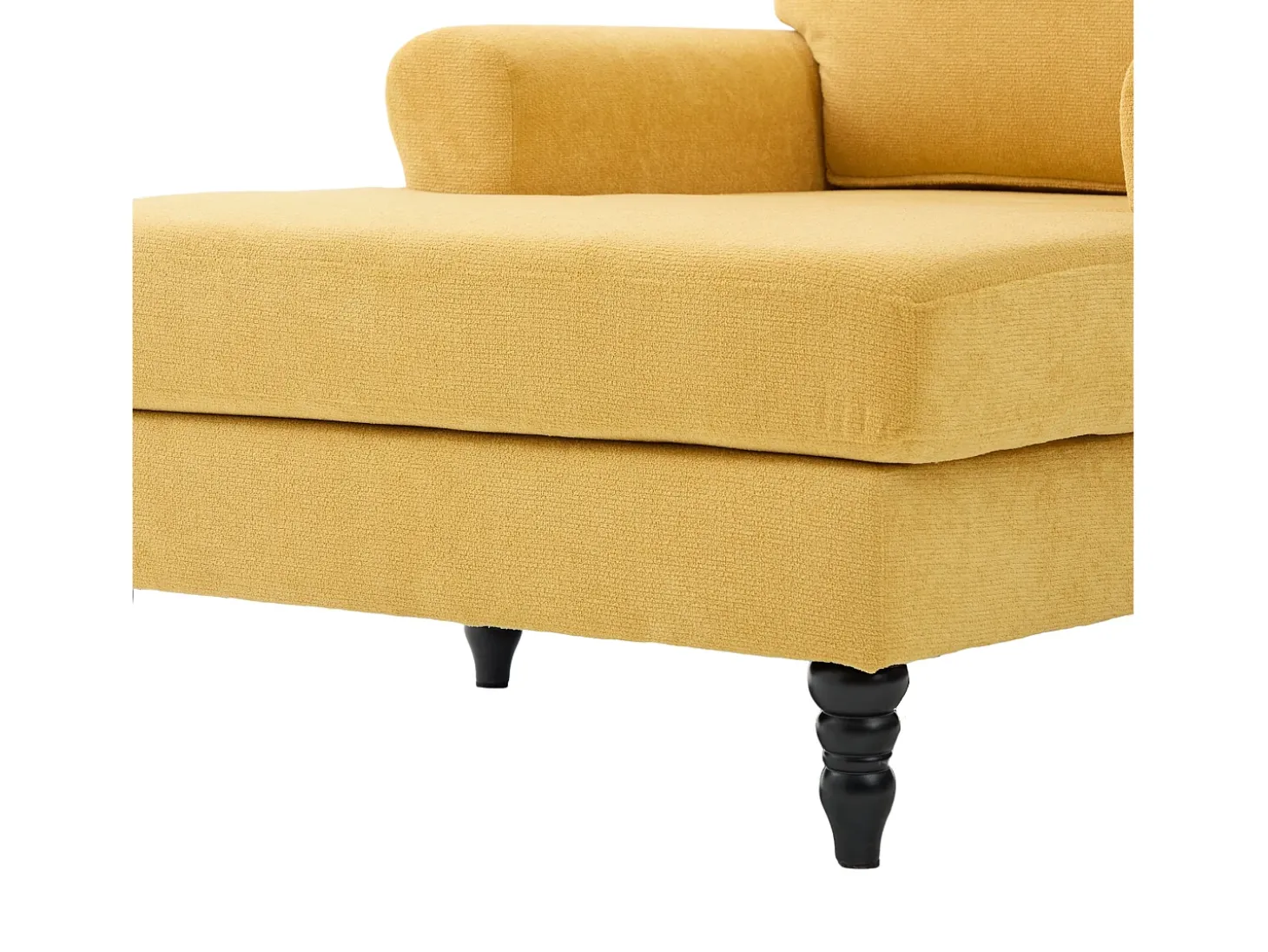 Poltrona relaxante em tecido chenille amarelo mostarda - Com bolsos laterais