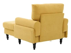 Poltrona relaxante em tecido chenille amarelo mostarda - Com bolsos laterais