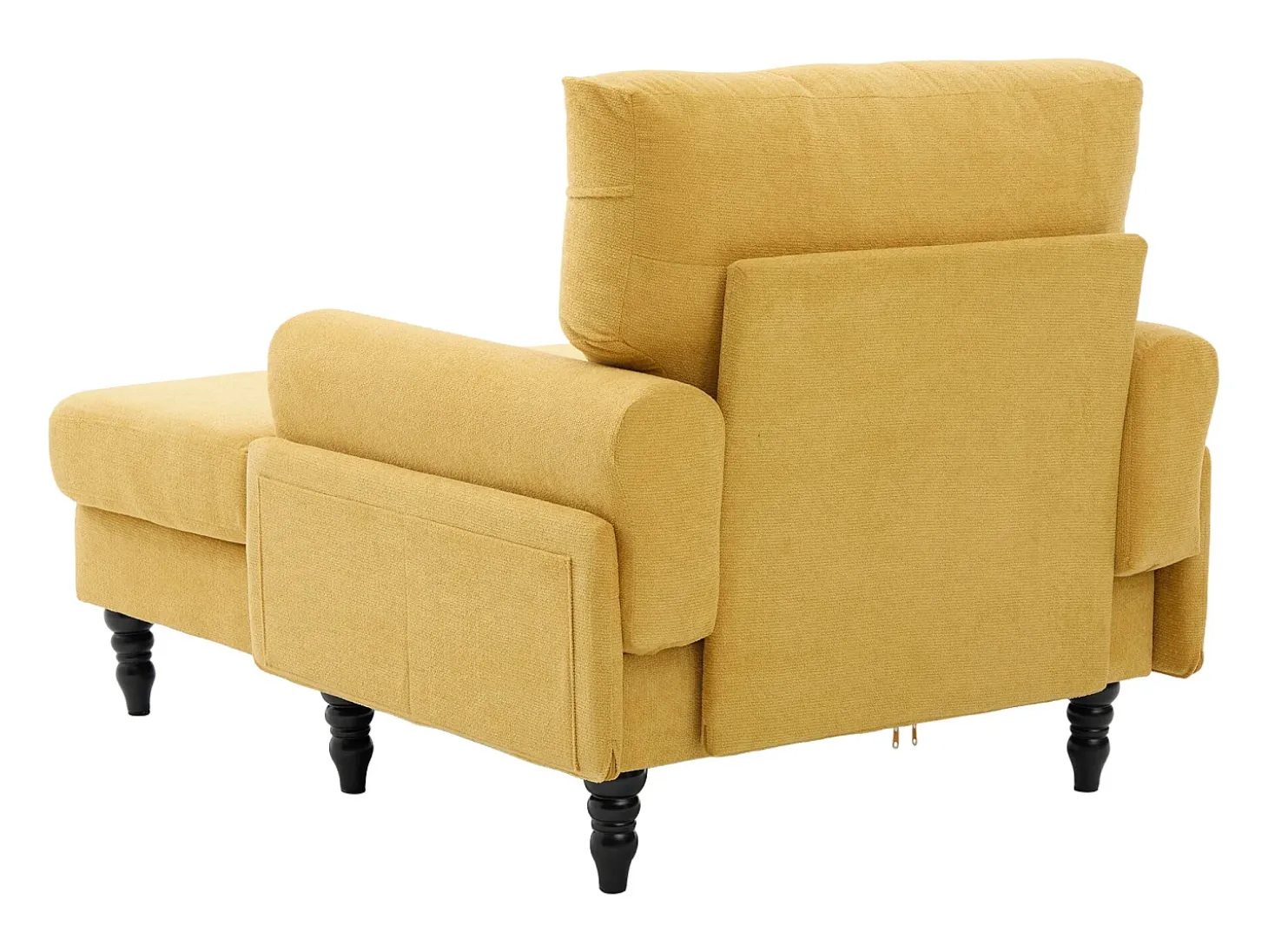 Poltrona relaxante em tecido chenille amarelo mostarda - Com bolsos laterais