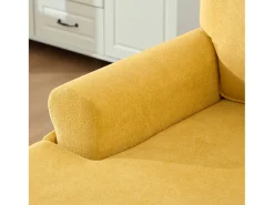 Poltrona relaxante em tecido chenille amarelo mostarda - Com bolsos laterais