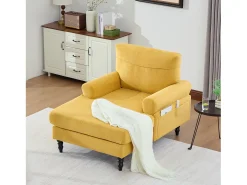 Poltrona relaxante em tecido chenille amarelo mostarda - Com bolsos laterais