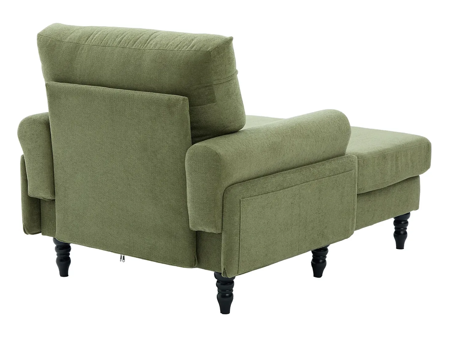 Poltrona relaxante em tecido chenille verde-azeitona - Com bolsos laterais