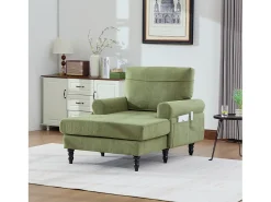 Poltrona relaxante em tecido chenille verde-azeitona - Com bolsos laterais