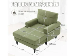 Poltrona relaxante em tecido chenille verde-azeitona - Com bolsos laterais