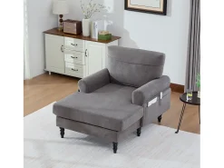 Poltrona relaxante em tecido chenille cinza escuro - Com bolsos laterais