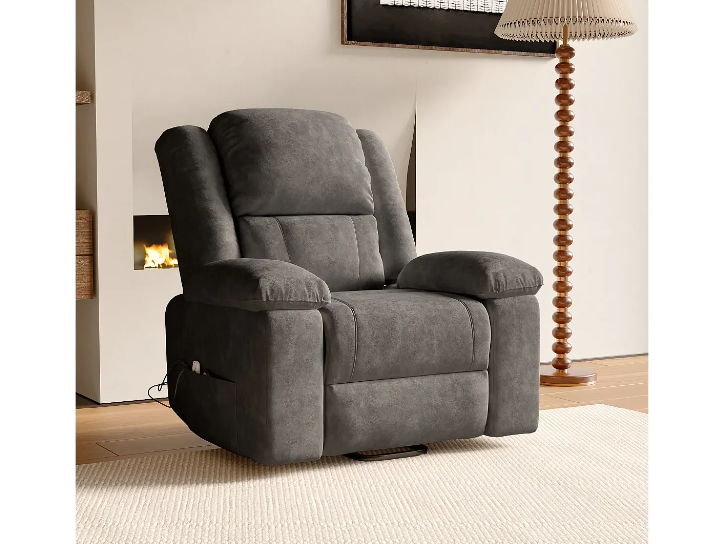 Poltrona relaxante Poltrona de massagem - regulação elétrica, poltrona de massagem com vibrações e calor, bolsas laterais - Cinza