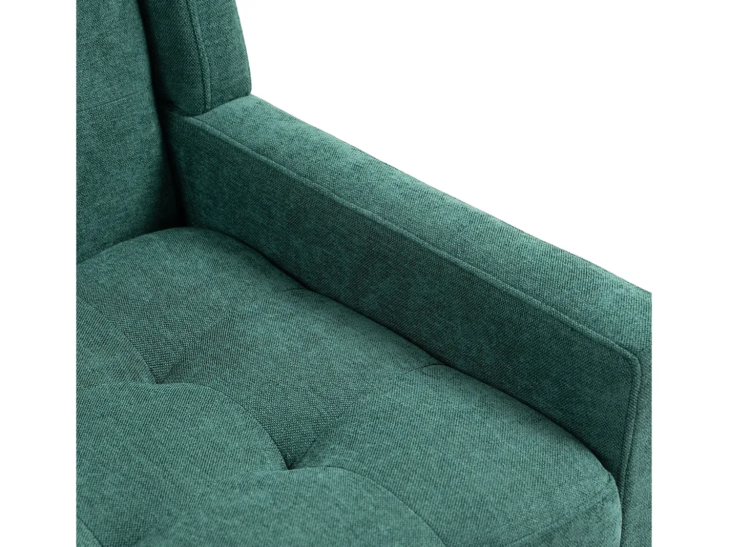 Poltrona retro em linho verde com pés em madeira