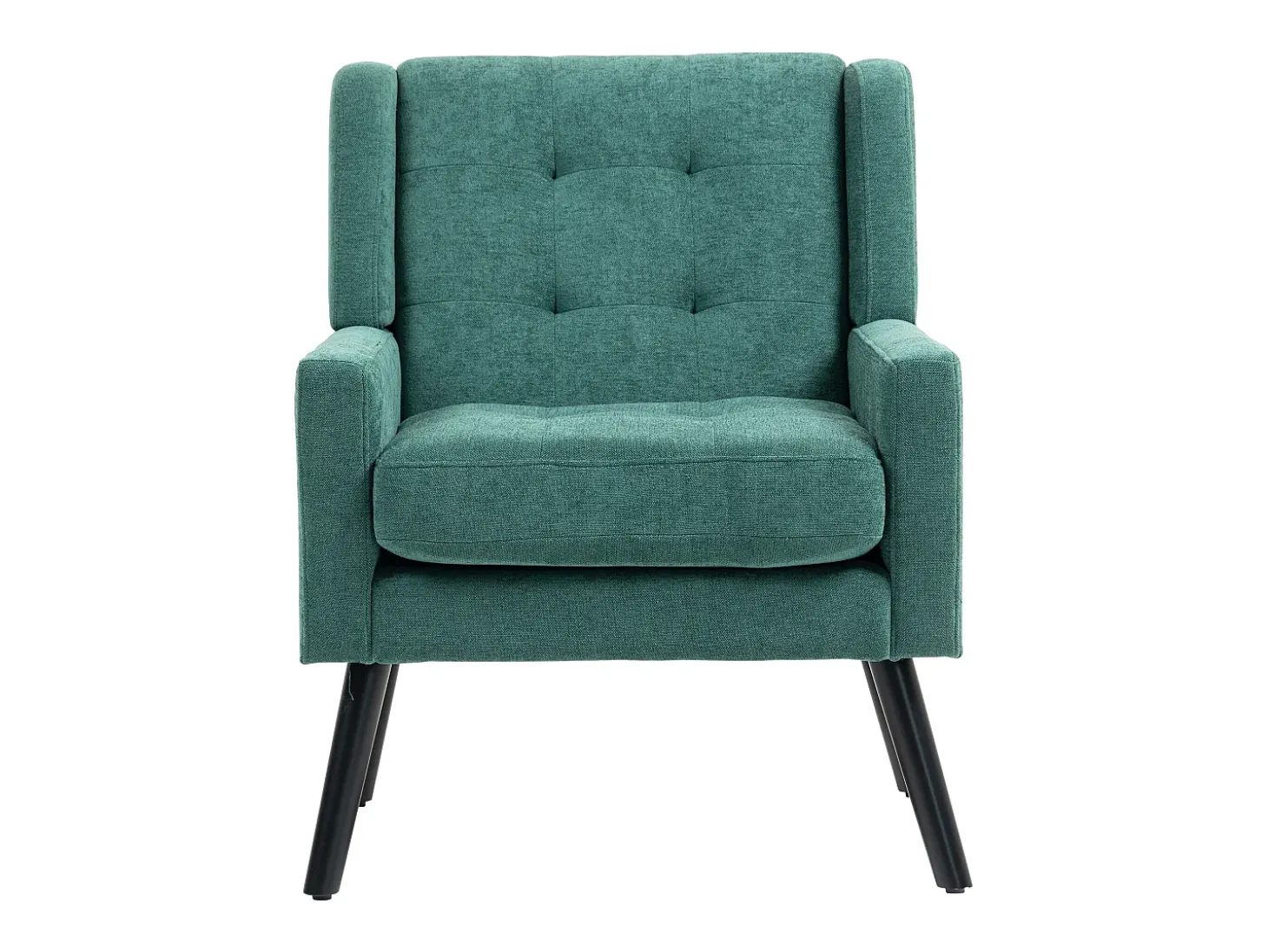 Poltrona retro em linho verde com pés em madeira