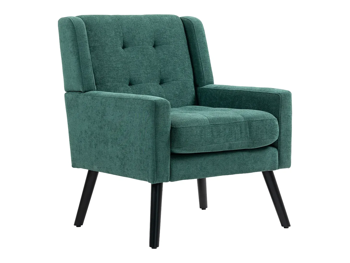 Poltrona retro em linho verde com pés em madeira