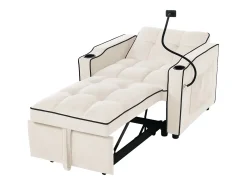 Poltrona retrátil em veludo - com suporte para copos + suporte para telemóvel - Bege