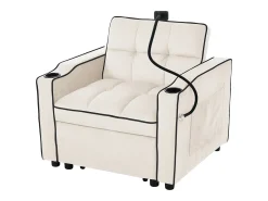 Poltrona retrátil em veludo - com suporte para copos + suporte para telemóvel - Bege