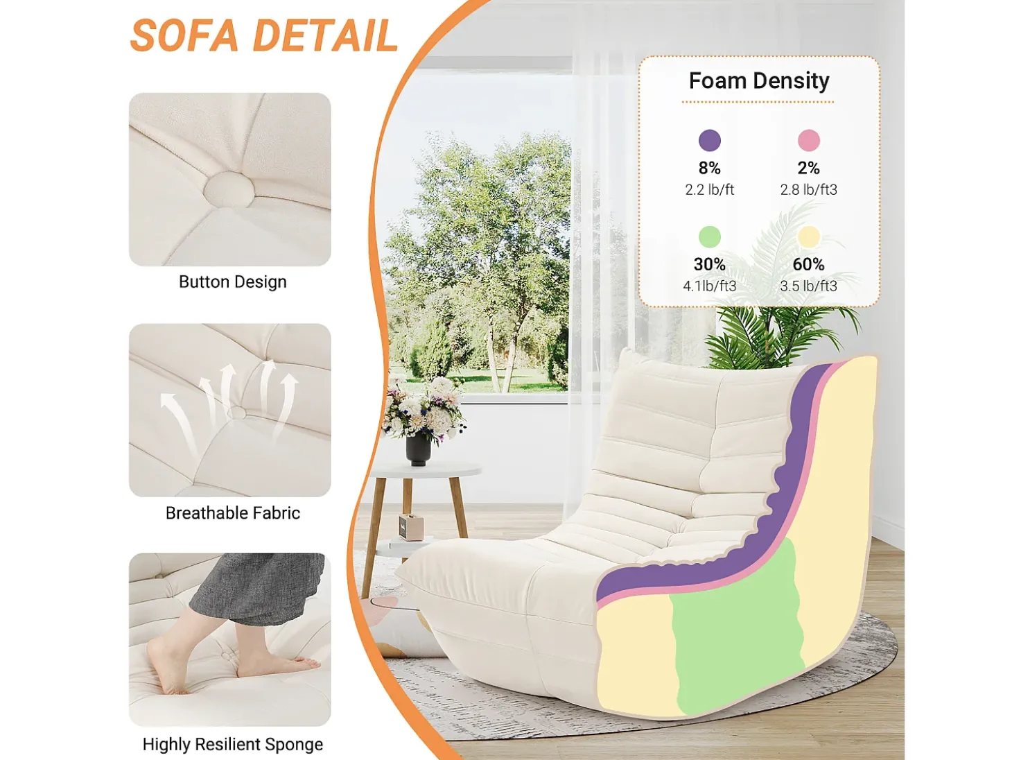 Poltrona Strazy na Caterpillar Beige - assento profundo 62cm - 80x85x84cm