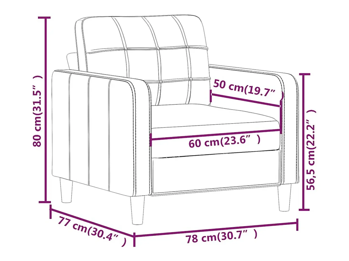 Poltrona tecido 60 cm cinzento-acastanhado