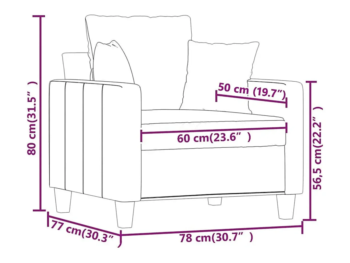 Poltrona tecido 60 cm cinzento-claro