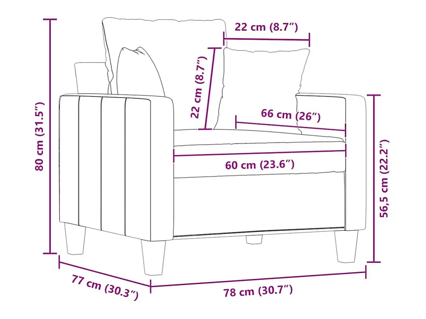 Poltrona tecido 60 cm cinzento-acastanhado