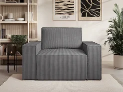 Poltrona veludo canelado cinza antracite estilo design AMELIA