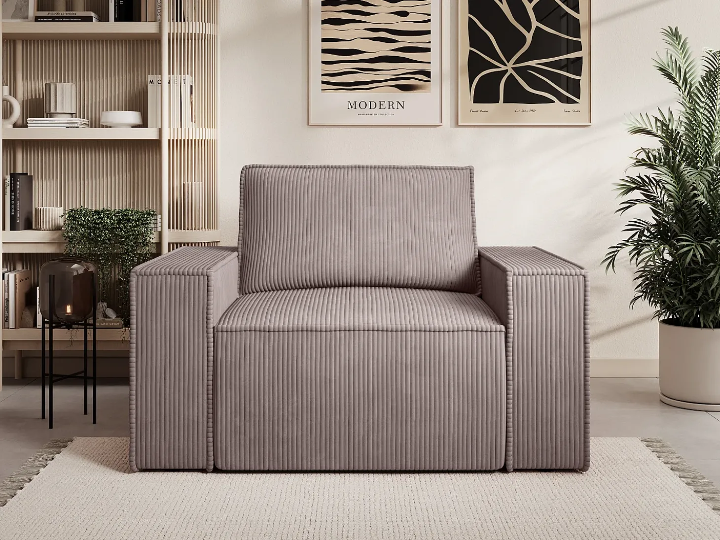 Poltrona veludo canelado malva estilo design AMELIA