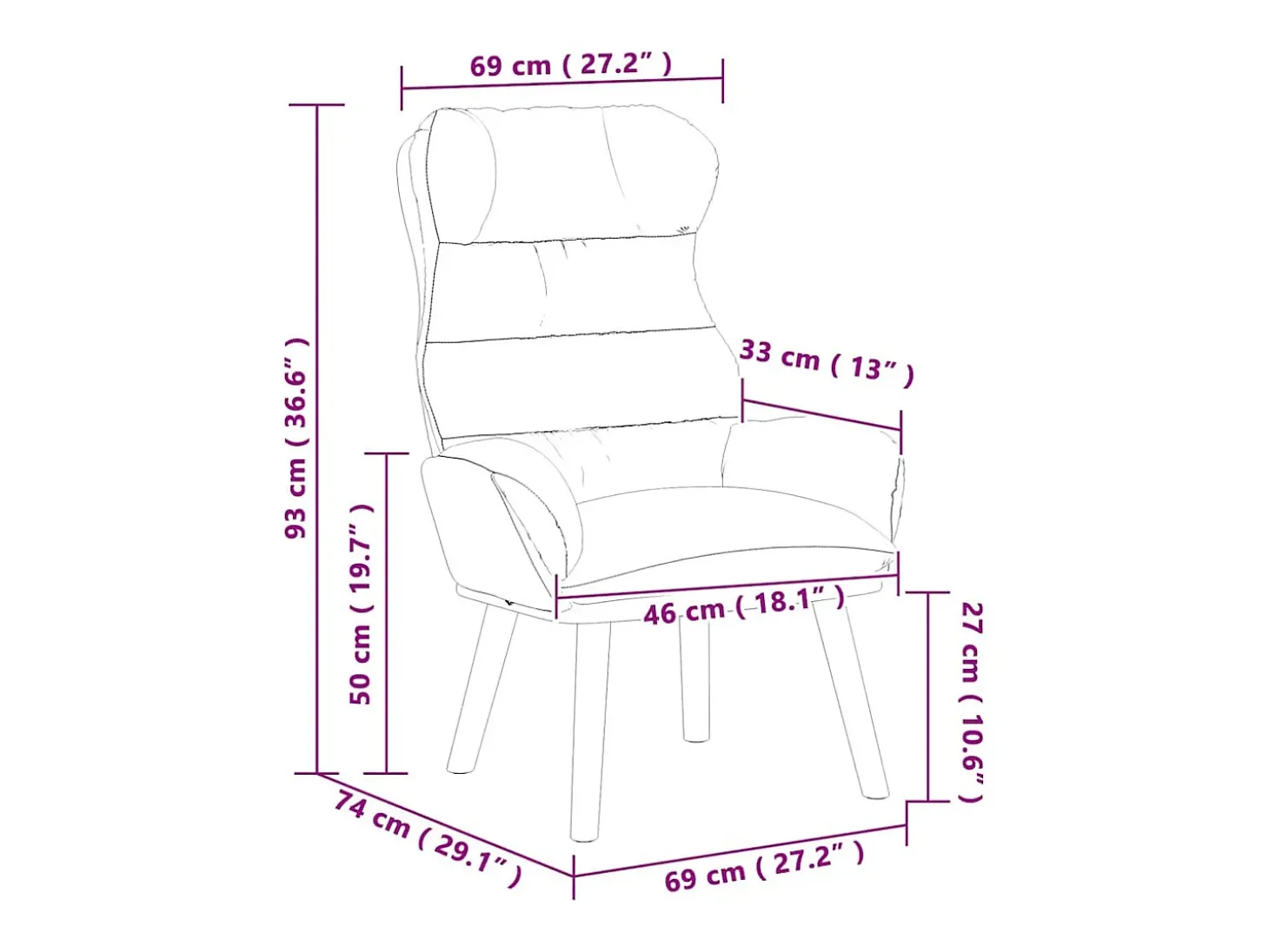 poltrona Vinho Vermelho 69 x 74 x 93 cm Veludo