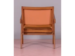 Poltrona vintage com braços em madeira teca e couro italiano - Compass - Conhaque