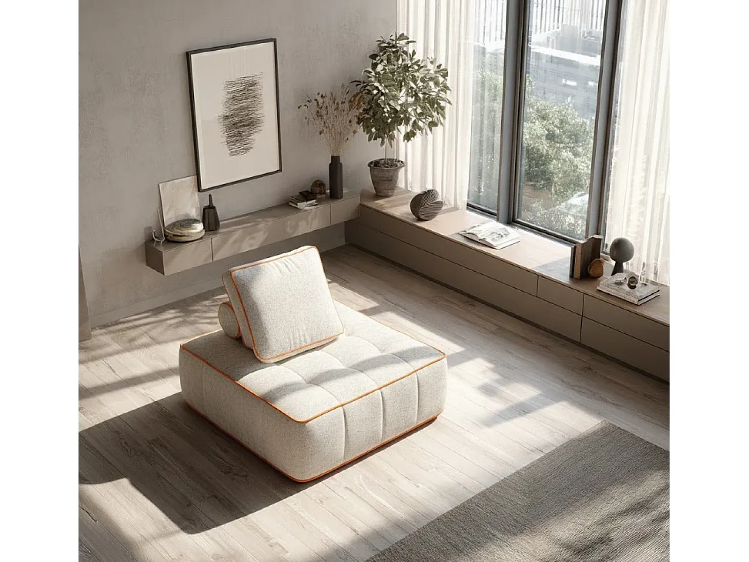 Poltrona Zen 1 lugar - branco e laranja