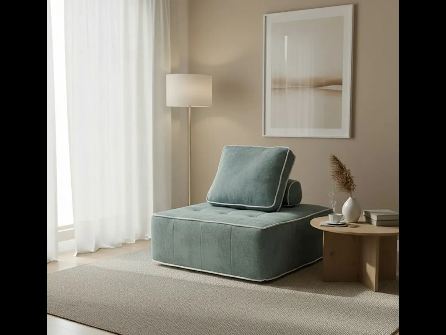 Poltrona Zen 1 lugar - sálvia e branco