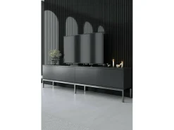 Porta móvel TV Dpetrell, Aparador de sala, Armário de TV baixo, Base de parede equipada, 180x30h47 cm, Antracite e Prata